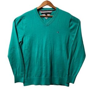 Tommy Hilfiger Pima Cotton V-neck Sweater Teal Green Men’s Size XL
